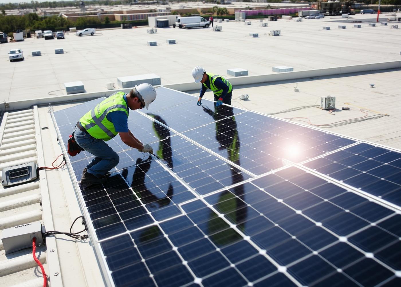 Painéis fotovoltaicos instalados em telhado
